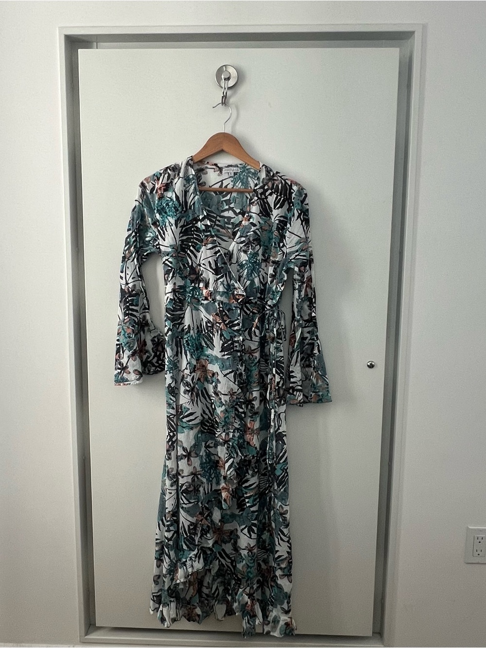 Tropical Teal & White Floral Wrap Swim Coverup